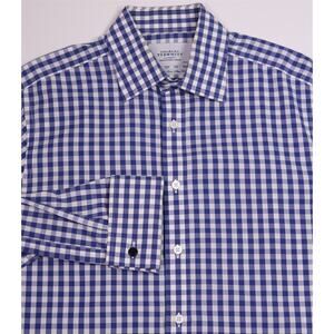 Charles Tyrwhitt Blue White Gingham Check Non-Iron Slim Dress Shirt (39) 15.5-33
